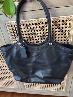 Coach Bleecker Black Leather Double Hanldes Tote Bag